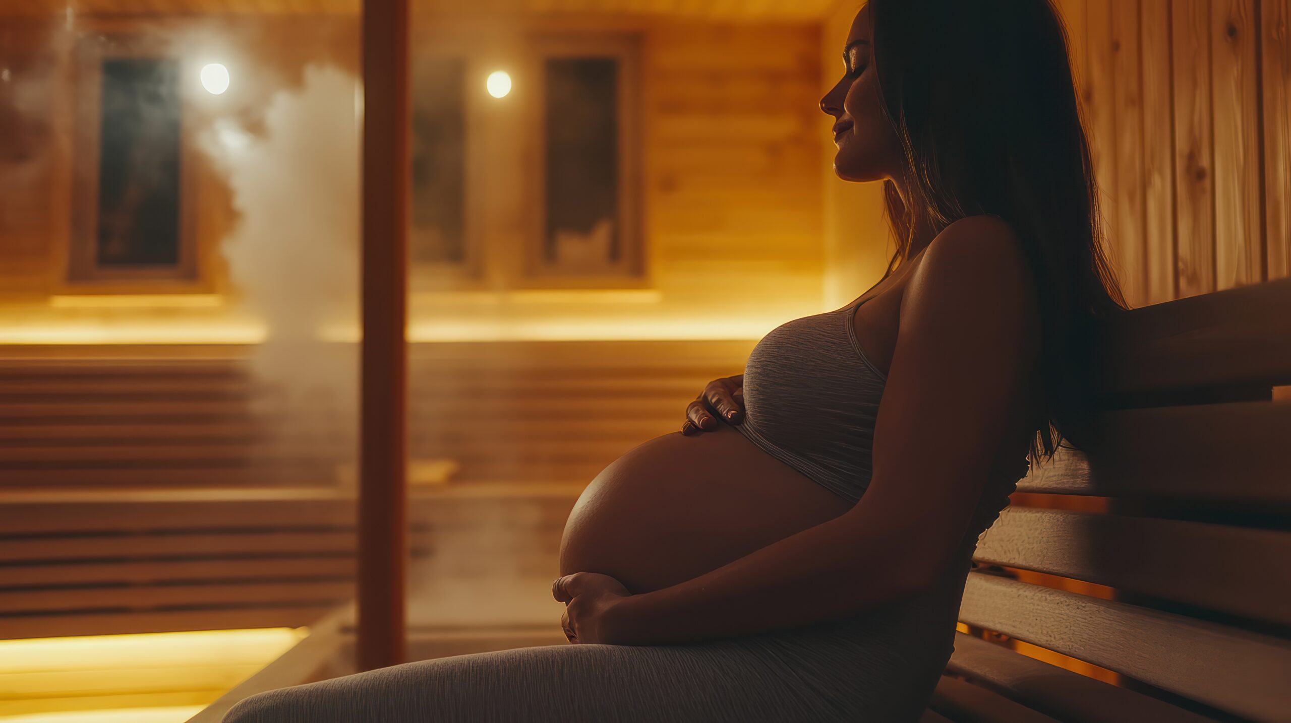 Schwangere Frau in der Sauna