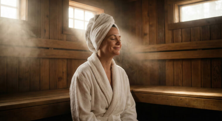 Frau entgiftet in der Sauna